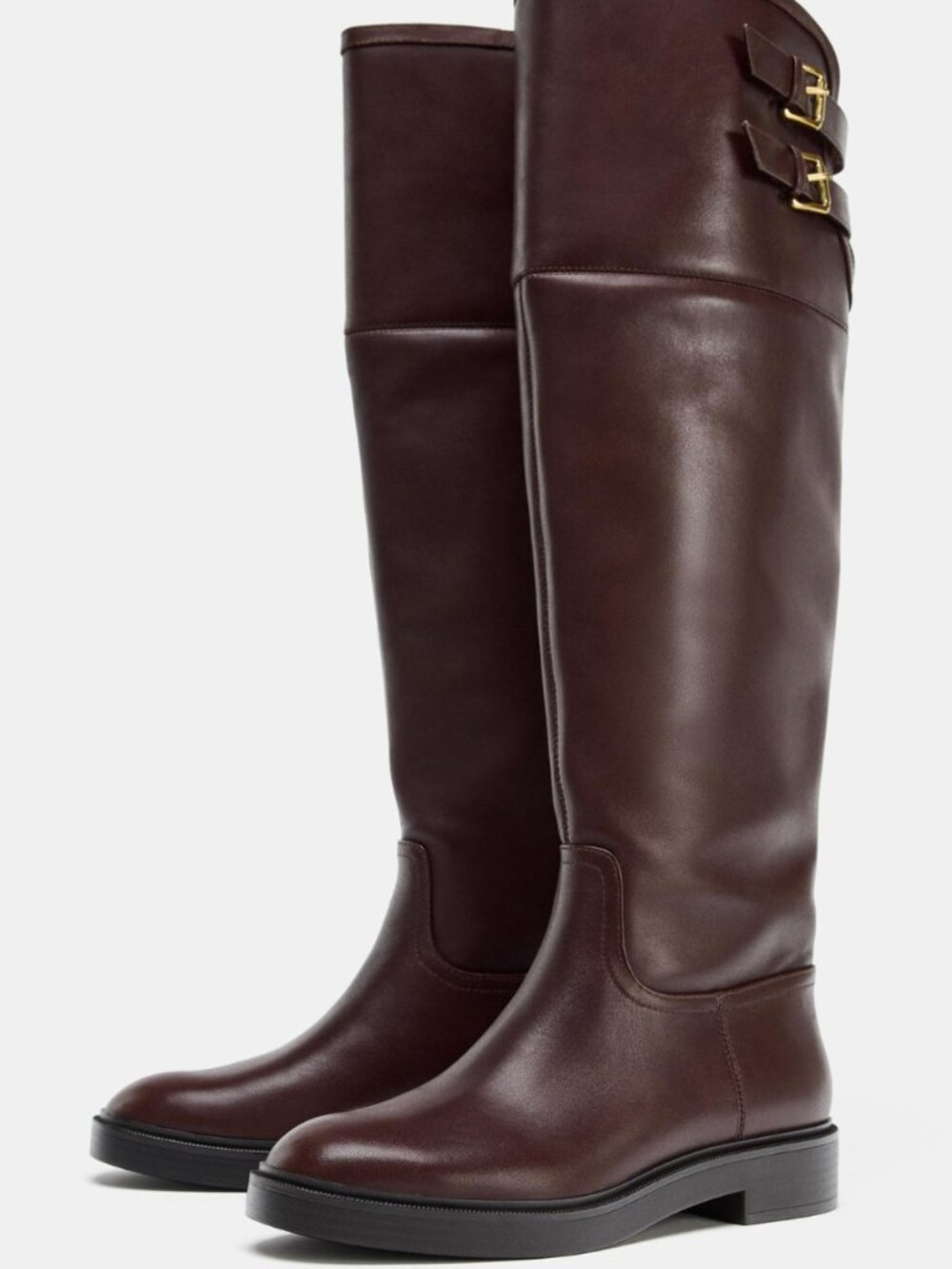 Zara Leather Tall Boots | Shearling Lining | Deep Burgundy Brown | NWT | US 10